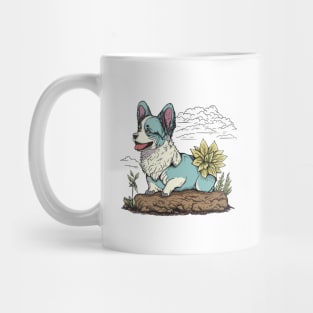 Inu Corgi Beautiful Puppy Dog in Summer and Flower Mug